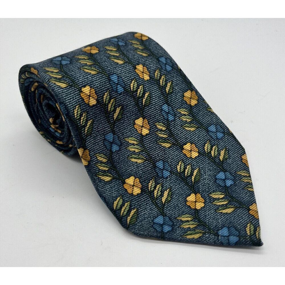 ERMENEGILDO ZEGNA Disegno Esclusivo Blue Orange Florets Silk Tie Italy